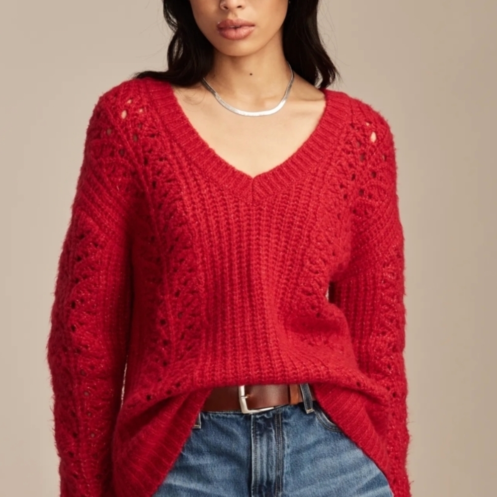Lucky Brand Women's Vivid Red V-Neck Sweater